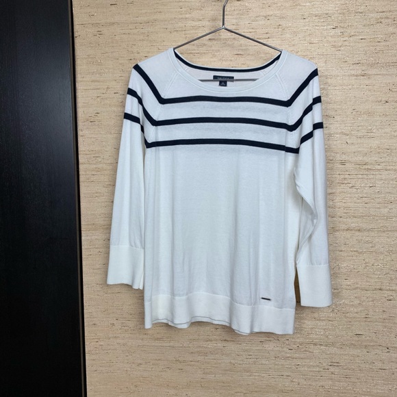 Nautica White/Black Stripe Raglan Sleeve Sweater - Picture 3 of 7